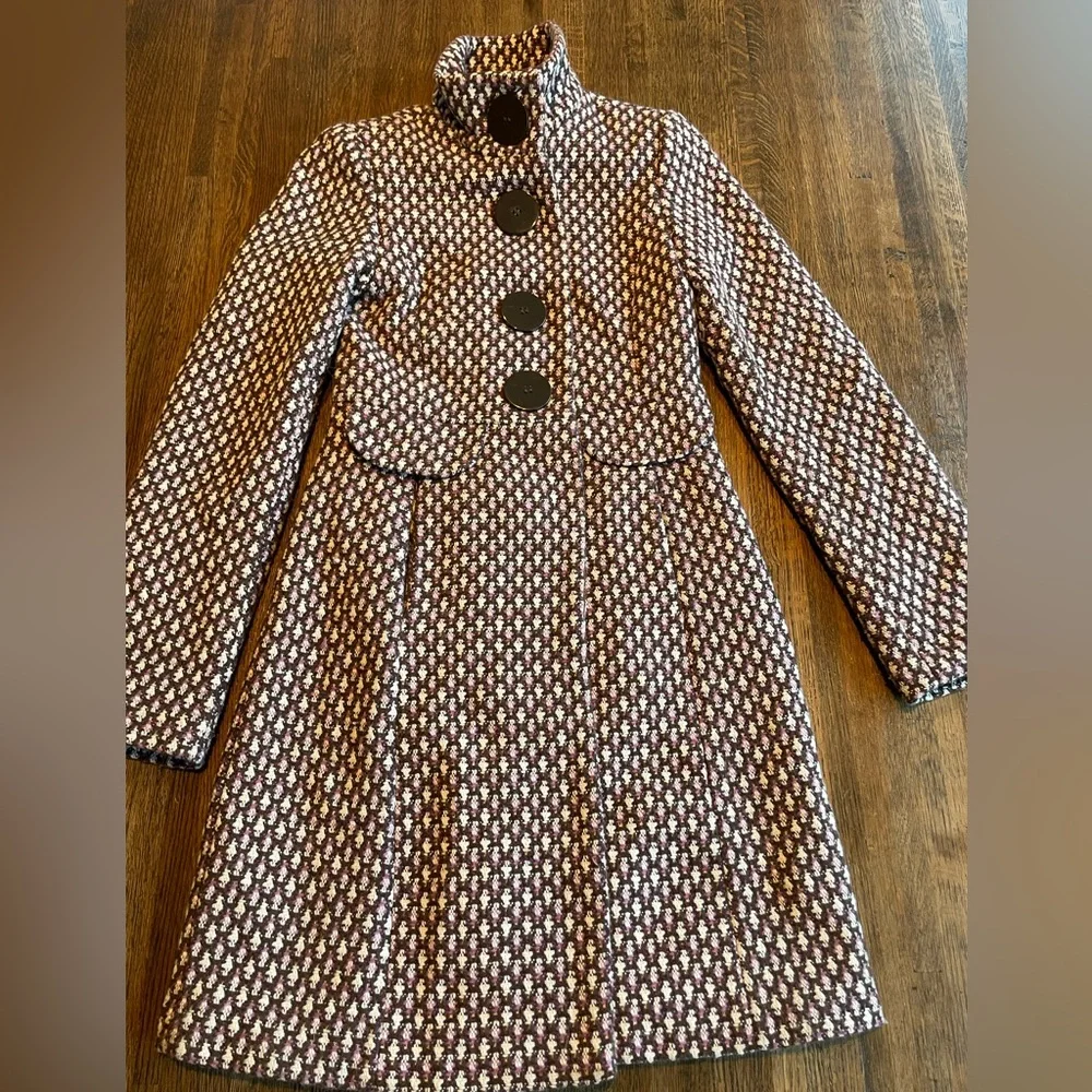 Urban Behavior Wool Peacoat Cream Brown Purple Classic Preppy size xs